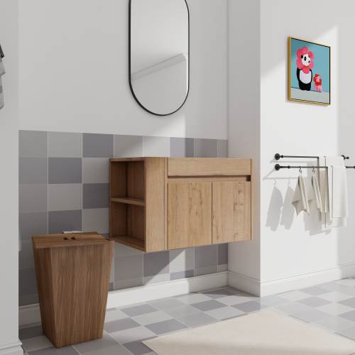 30-Inch Imitative Oak Plywood Bathroom Vanity with Open Shelf