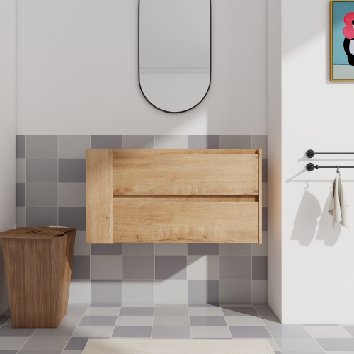 36-Inch Imitative Oak Plywood Wall-Mounted Bathroom Vanity Cabinet