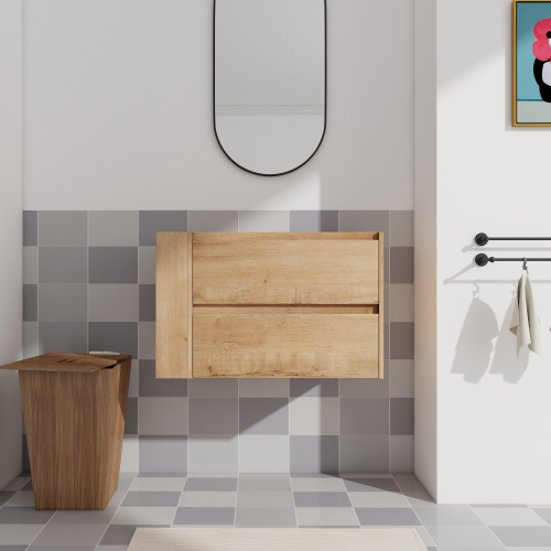 30-Inch Imitative Oak Plywood Wall-Mounted Bathroom Vanity