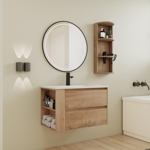 30-Inch Imitative Oak Plywood Wall-Mounted Bathroom Vanity with Sink - 30" Imitative Oak Vanity - Plywood - Not Specified - Modern - Bathroom - Not Specified - Not Specified - Not Specified - Not Specified - Not Specified
