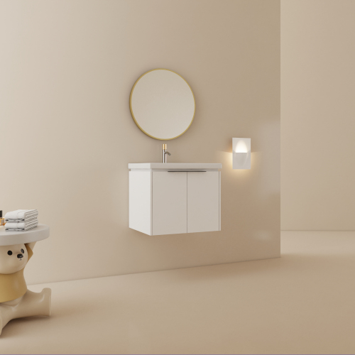 24-Inch Glossy White Plywood Wall-Mounted Bathroom Vanity with Sink