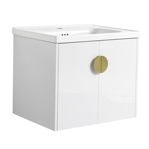 24-Inch Gloss White Plywood Wall-Mounted Bathroom Vanity with Sink