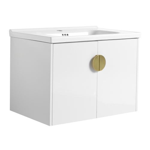 28-Inch Gloss White Plywood Wall-Mounted Bathroom Vanity with Sink
