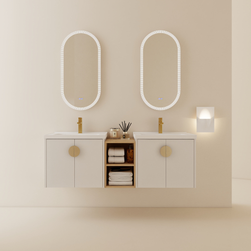 60-Inch Gloss White Plywood Modern Wall-Mounted Bathroom Vanity