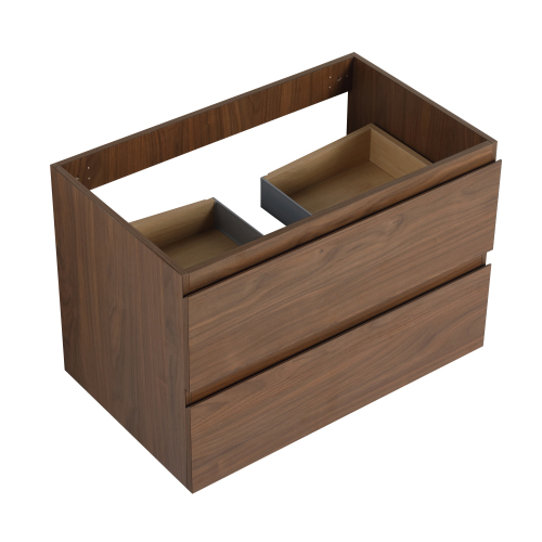 30-Inch Brown Oak Plywood Wall-Mounted Modern Bathroom Vanity Cabinet