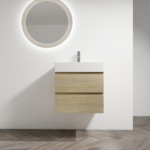 24-Inch Light Oak Plywood Wall-Mounted Vanity with Resin Sink