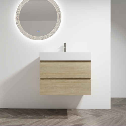 30-Inch Light Oak Plywood Wall-Mounted Vanity with Resin Sink, 2 Drawers