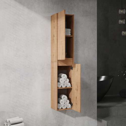 12-Inch Modern Oak-Look Plywood Bathroom Cabinet with 2 Soft-Close Doors