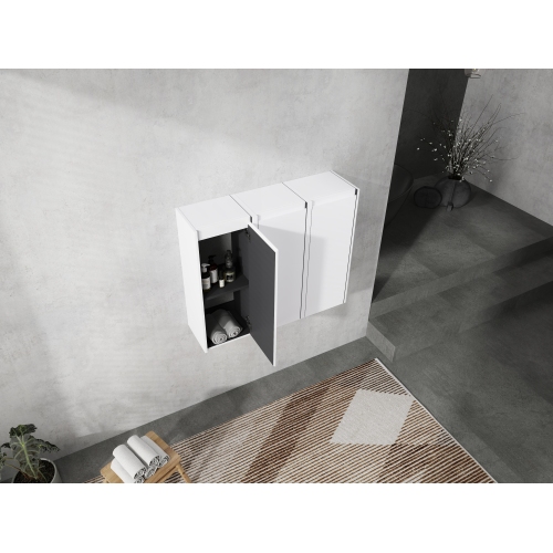 12-Inch White Plywood Wall-Mounted Bathroom Cabinet, 3 Soft-Close Doors