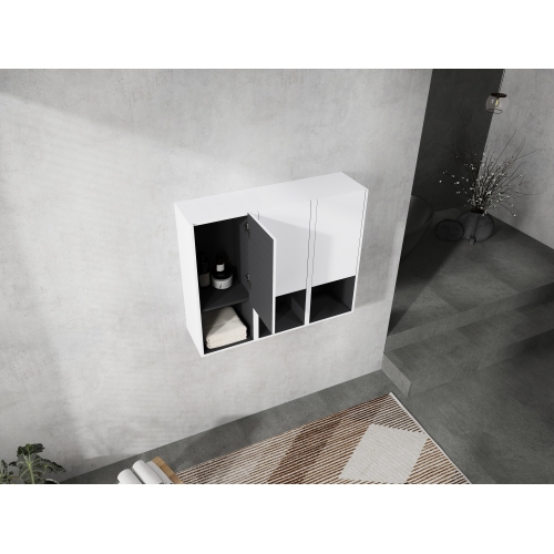 12-Inch White Plywood Wall-Mounted Bathroom Cabinet with 3 Soft-Close Doors