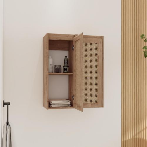 24" Imitative Oak Plywood Bathroom Side Cabinet with Soft-Close Doors