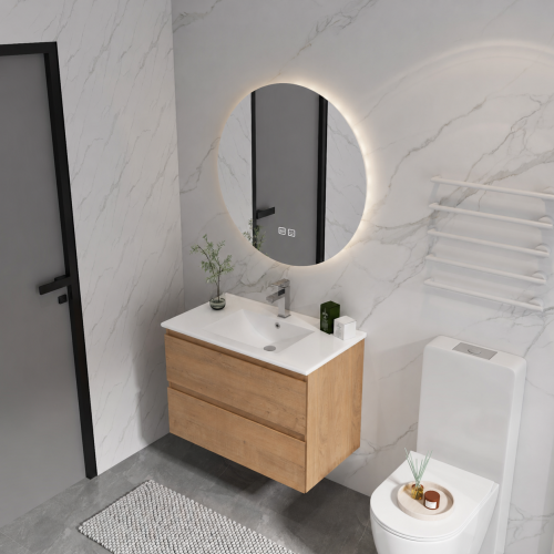 30-Inch Imitative Oak Plywood Bathroom Vanity with Ceramic Basin
