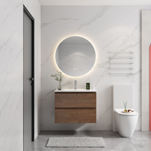 24-Inch White Ceramic Plywood Wall-Mounted Vanity with 2 Drawers