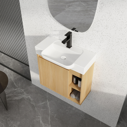 24-Inch Light Oak Plywood Wall-Mounted Bathroom Vanity with Sink