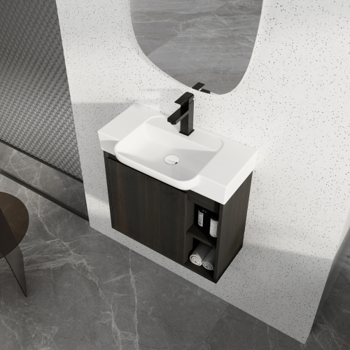 24-Inch Dark Oak Plywood Wall-Mounted Bathroom Vanity with Sink