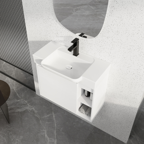 28-Inch Glossy White Plywood Wall-Mounted Bathroom Vanity with Sink