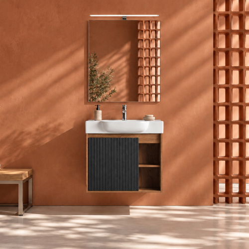 24-Inch Brown Ebony Plywood Wall-Mounted Bathroom Vanity with Ceramic Sink - 24" Brown Ebony - Plywood - Modern - Bathroom