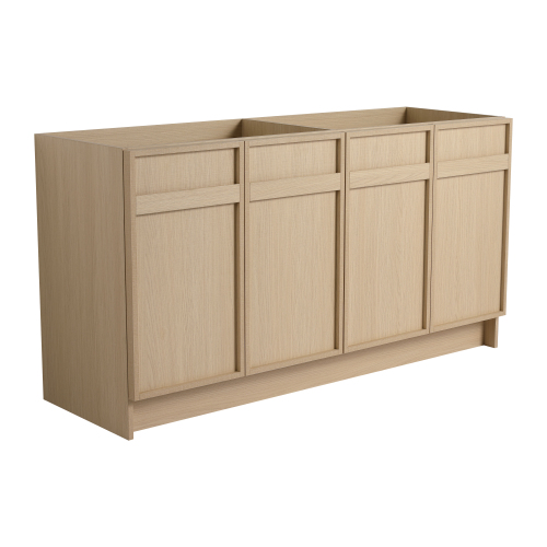 60" Dune Oak Freestanding Bathroom Vanity, Plywood, 4 Soft-Close Doors