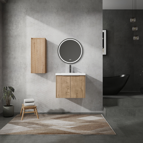 24-Inch Imitative Oak Plywood Wall-Mounted Bathroom Vanity with Sink