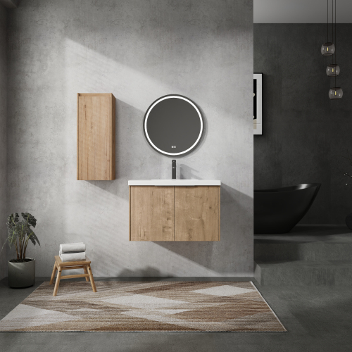 30-Inch Imitative Oak Plywood Wall-Mounted Bathroom Vanity Set