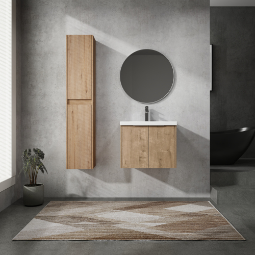 24-Inch Imitative Oak Plywood Wall-Mounted Bathroom Vanity with Sink - Imitative Oak - Plywood - Plywood - Modern - Bathroom