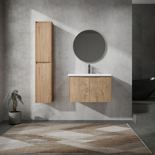 30-Inch Modern Imitative Oak Plywood Wall-Mounted Bathroom Vanity