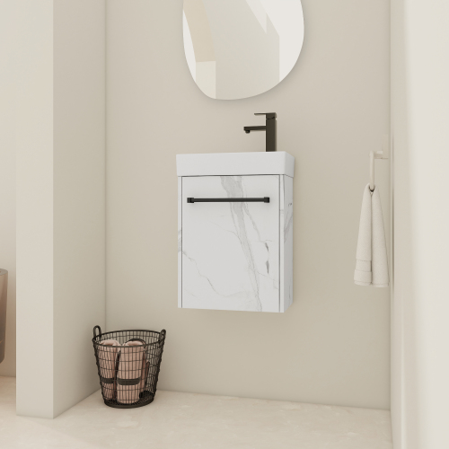 16-Inch White Plywood Floating Bathroom Vanity with Ceramic Sink