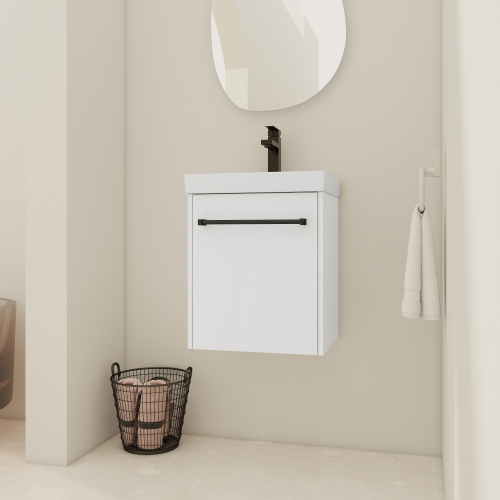 18-Inch Glossy White Plywood Floating Bathroom Vanity with Sink