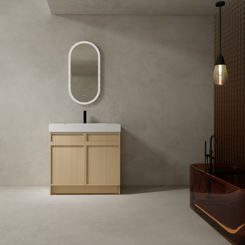 36-Inch Modern Dune Oak Plywood Bathroom Vanity with Resin Sink