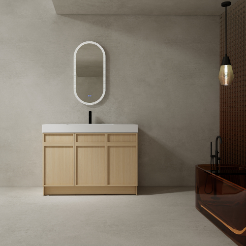 48-Inch Dune Oak Plywood Bathroom Vanity with White Resin Sink
