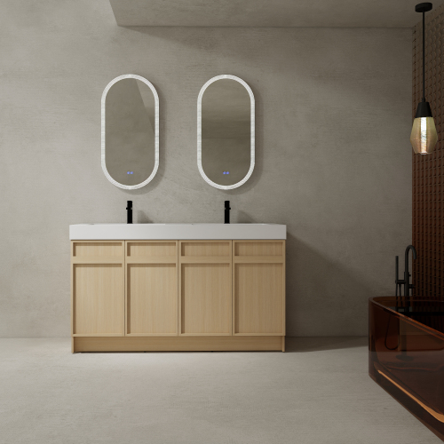 60" Dune Oak Plywood Bathroom Vanity with Double Resin Sink