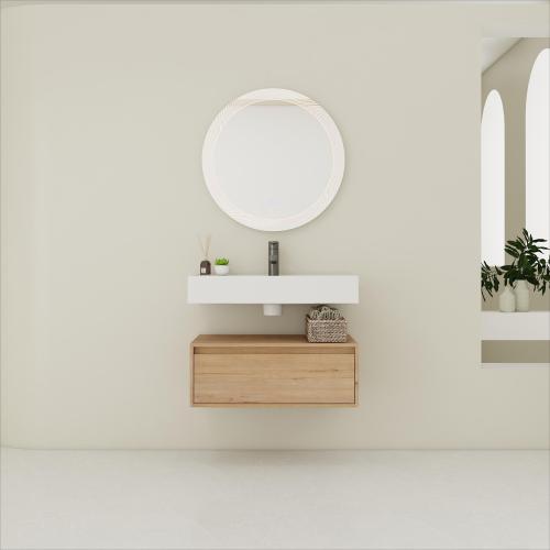 30-Inch Imitative Oak Plywood Floating Vanity with Resin Sink