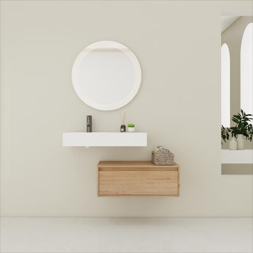 30-Inch Imitative Oak Plywood Floating Bathroom Vanity with Resin Sink