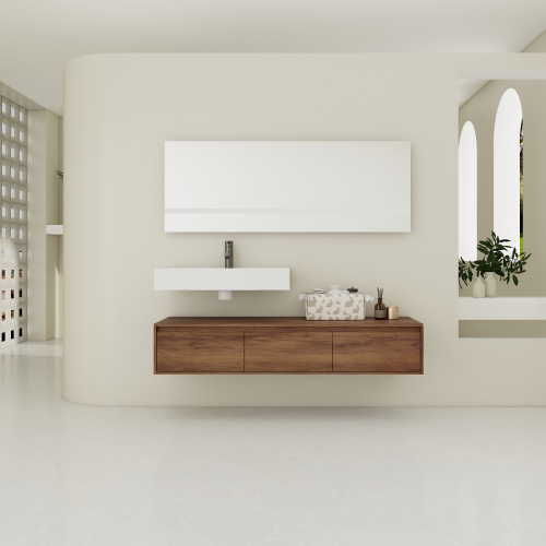 60-Inch Brown Ebony Plywood Wall-Mounted Bathroom Vanity with Sink