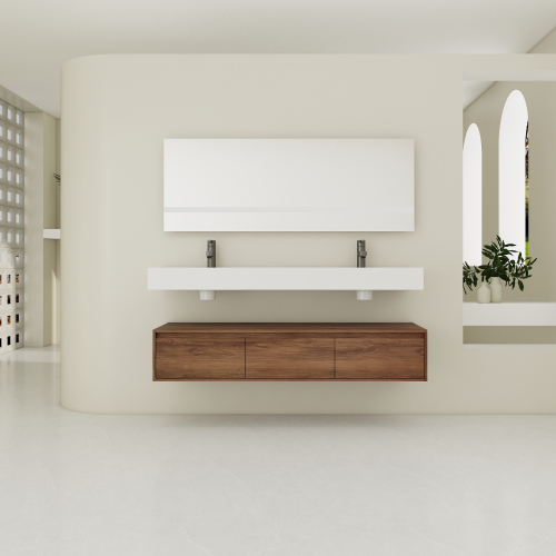 60-Inch Brown Ebony Plywood Floating Bathroom Vanity with Resin Sink