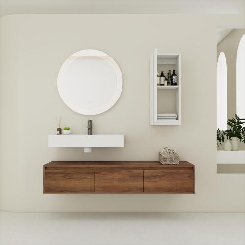 60-Inch Brown Ebony Plywood Floating Vanity with Resin Sink