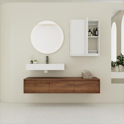 60-Inch Brown Ebony Plywood Wall-Mounted Vanity with Resin Sink