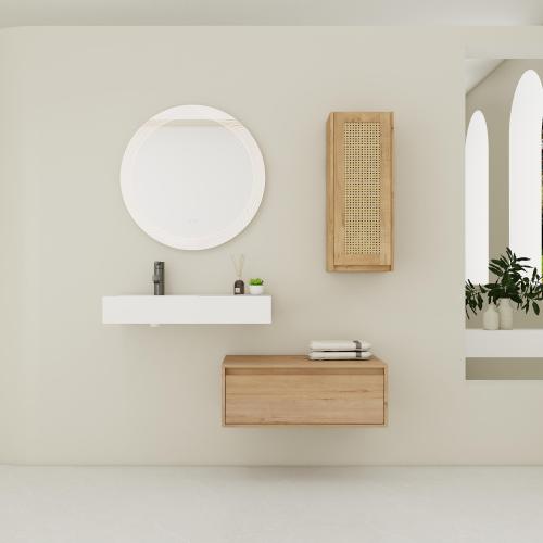 30-Inch Imitative Oak Plywood Wall-Mounted Vanity with Resin Sink - 30" Imitative Oak - Plywood - Plywood - Modern - Bathroom - 30-Inch