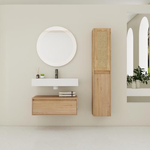 30-Inch Imitative Oak Plywood Wall-Mounted Bathroom Vanity Set