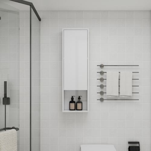 12-Inch Glossy White Plywood Wall Cabinet with Soft-Close Door