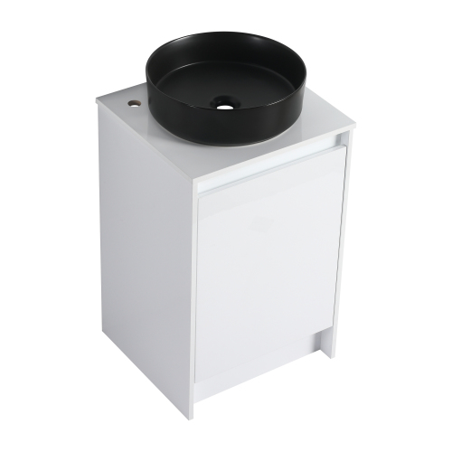 20-Inch Glossy White Plywood Bathroom Vanity with Black Ceramic Sink