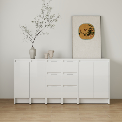 72-Inch Modern Freestanding Plywood Cabinet in Glossy White