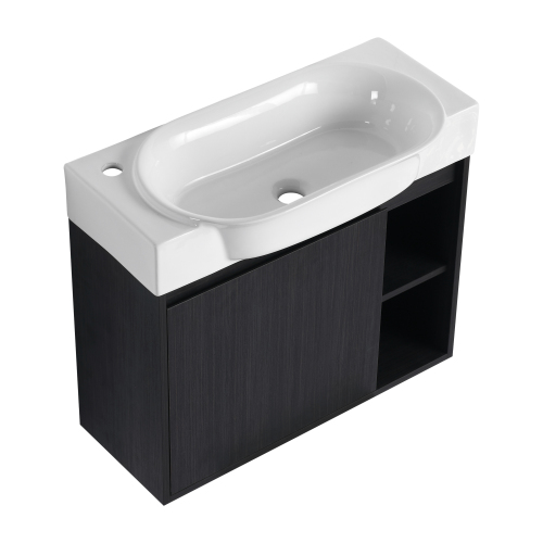28-Inch Black Chestnut Plywood Wall-Mounted Vanity with Sink