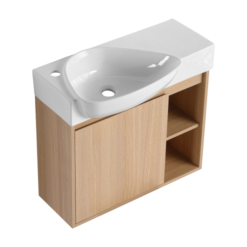 26-Inch Modern Oak Plywood Wall-Mounted Bathroom Vanity with Sink