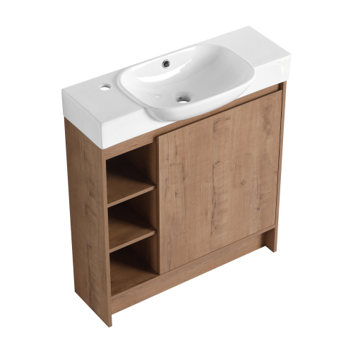 30-Inch Imitative Oak Plywood Bathroom Vanity with Ceramic Sink