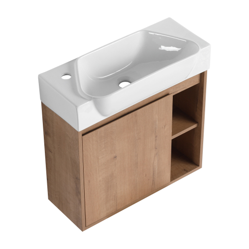 24-Inch Imitative Oak Plywood Wall-Mount Vanity with Ceramic Sink