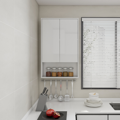 24-Inch Glossy White Plywood Wall-Mounted Bathroom Cabinet