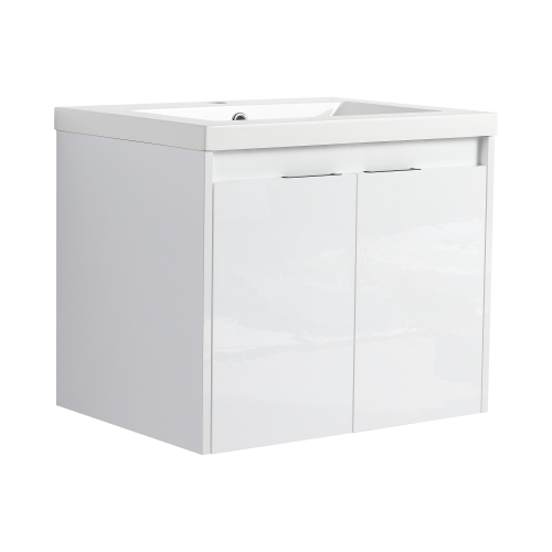 24-Inch Glossy White Plywood Bathroom Vanity with Resin Sink
