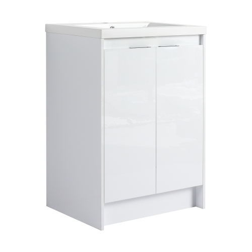 24" Modern Freestanding Bathroom Vanity with Resin Sink, Glossy White Plywood