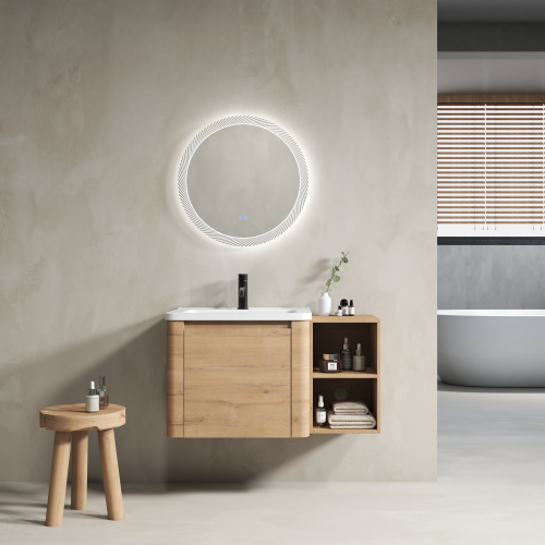 36-Inch Imitative Oak Plywood Wall-Mounted Bathroom Vanity